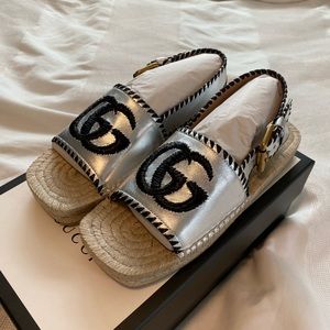 🚫SOLD🚫New! Gucci Silver Metallic Espadrilles- Size 7 US